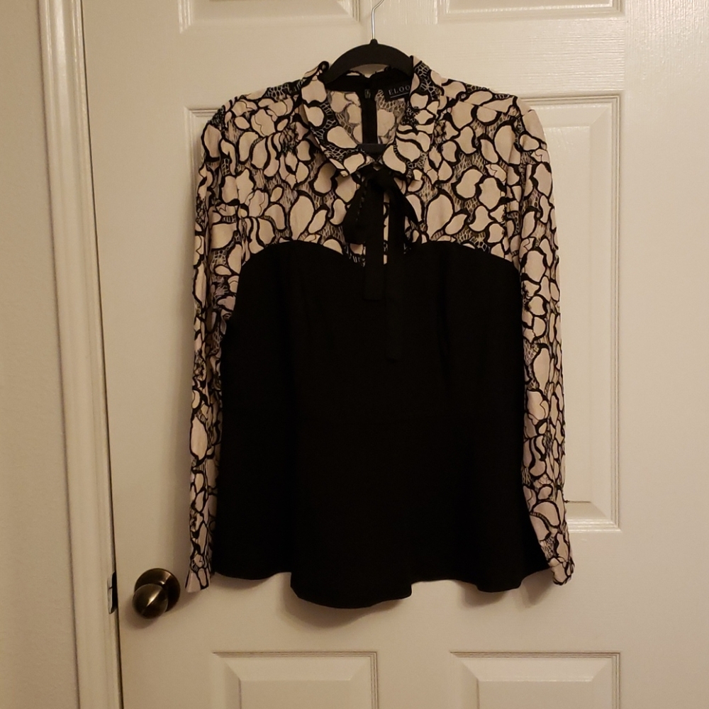 Eloquii Black and Cream lace peplum blouse